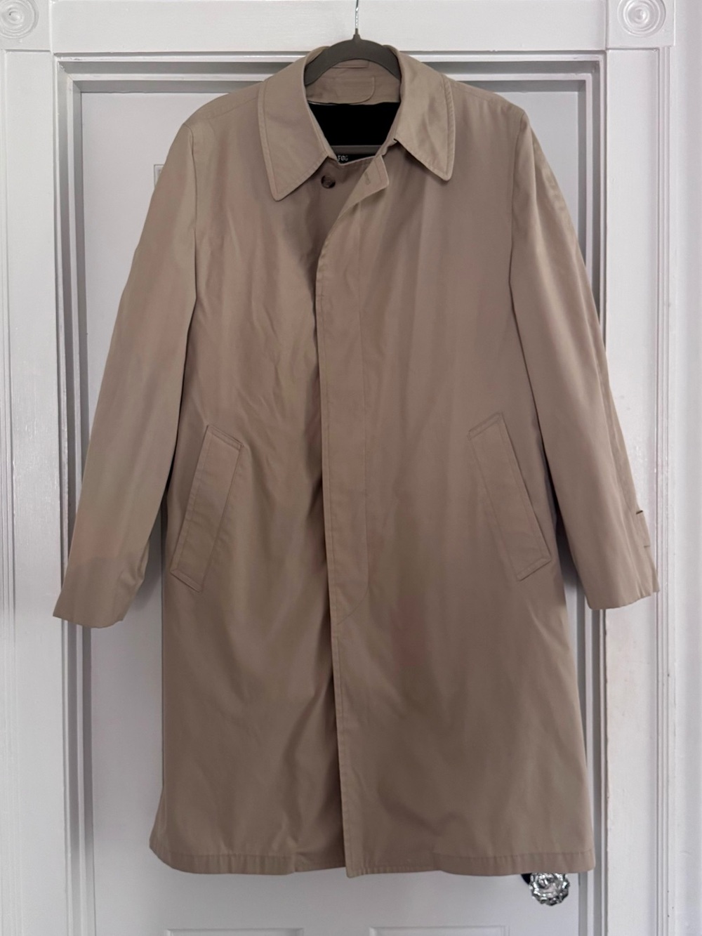 Vtg 1960s London Fog Maincoat Trench Coat Tan Mens 40 Reg Zip-Out Faux Fur Liner